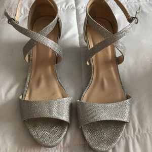 Sparkly silver low platform sandals